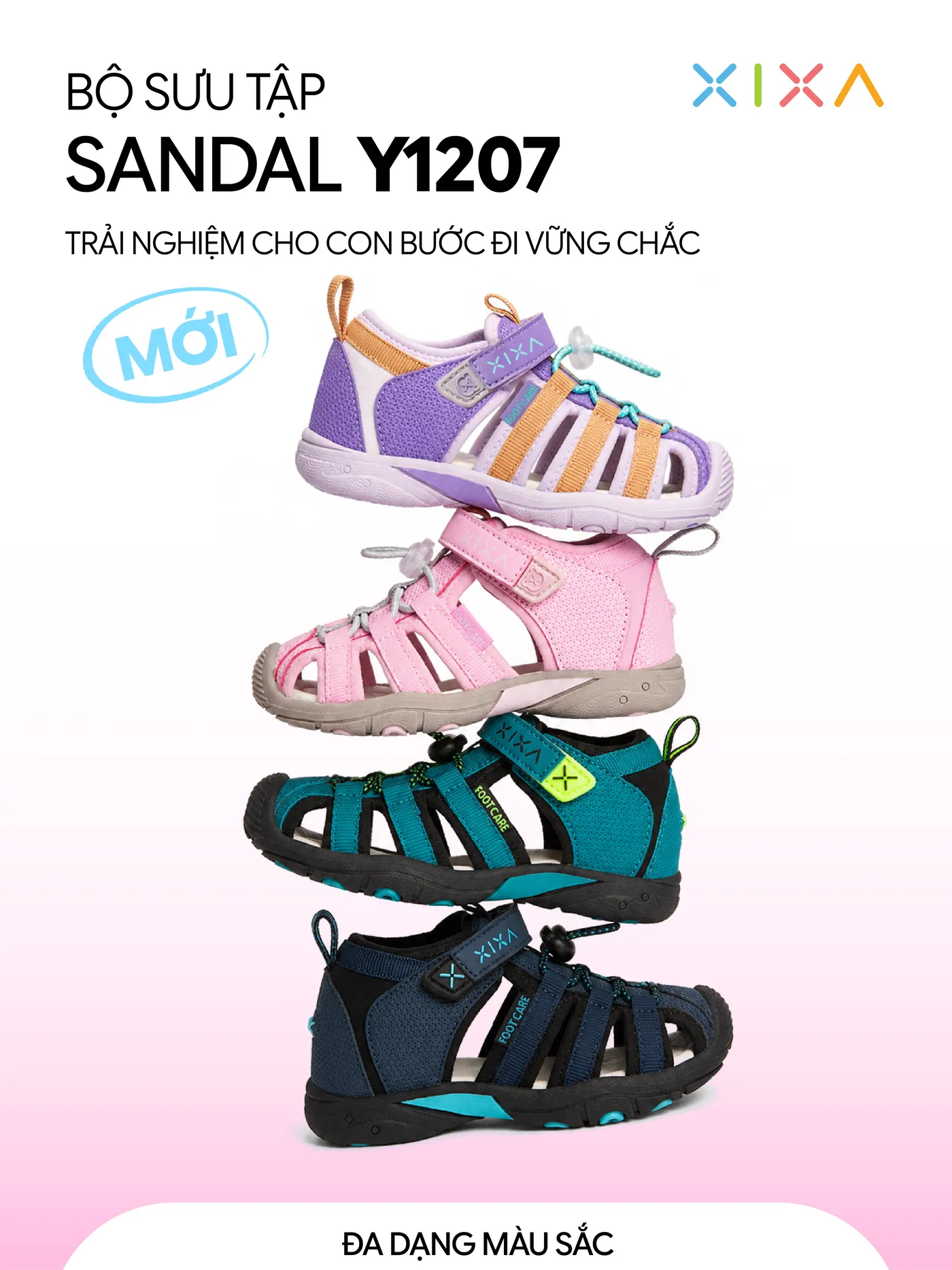 Bộ sưu tập sandal XIXA Y1207 với 4 màu: tím, hồng, xanh ngọc, navy
